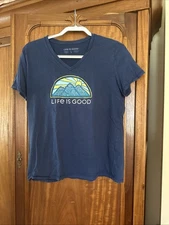 Life is Good Women’s Short Sleeve T-Shirt, Size L, Navy Blue, In Excellent Shape