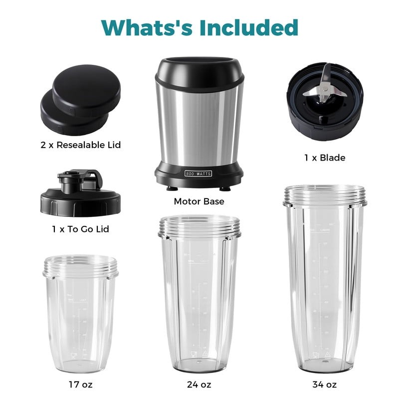  Smoothie Blender, Personal Blenders for Kitchen with 16 24 34 oz BPA-Free  