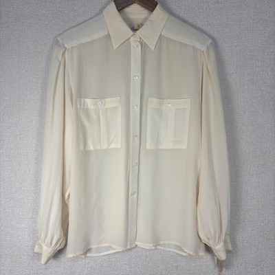 Liz Claiborne Vintage 100% Silk Button Down Blouse Cream Off White Size 12 NWT