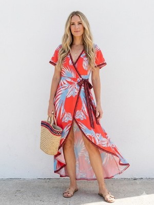 Flying Tomato Boho Vacation High-Low Dress - Tropical Floral Print - Sz Small