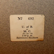 U of Baltimore 10/22/1932 Football Ticket Stub vs Moravian College Balt Stadium