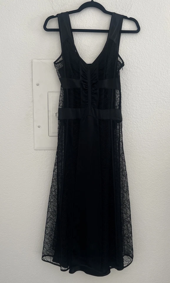 Vestido sin Mangas Vintage DKNY Negro Maxi Encaje Y2K Romántico Encaje Vixen Seda Talla 2 (S) Foto 4 de 4