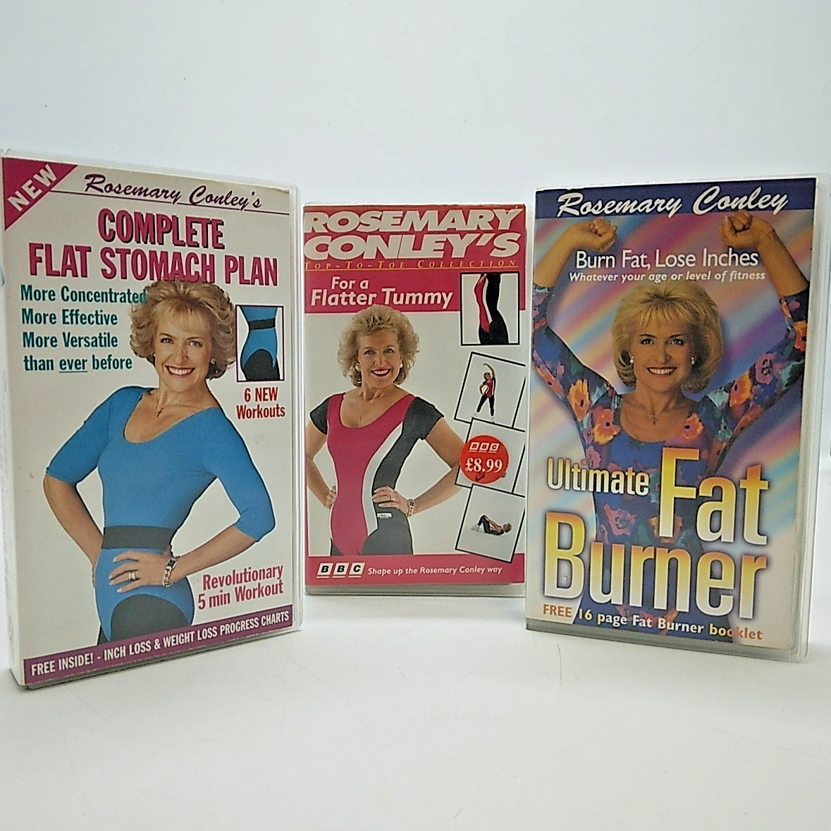 X3 Rosemary Conley Fitness VHS Video Bundle, Flat Stomach Plan/Fat Burner + More