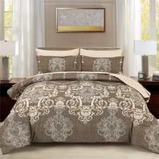 Queen Comforter Set, 7 Pieces Boho Bed in a Bag for Queen Bed, Brown Damask C...