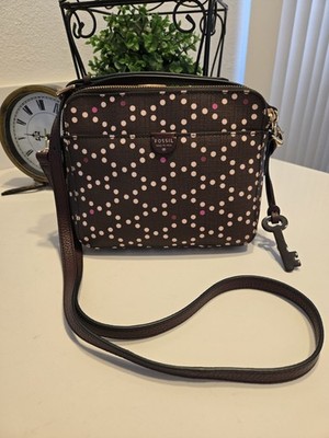Fossil Sydney  Handbag Crossbody Cordovan Polka Dots Brown Pink