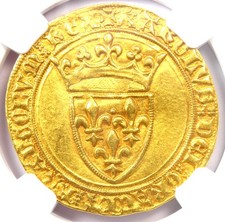 1380-1422 France Gold Charles VI Ecu d'Or Gold Coin FR-291 - Certified NGC AU58