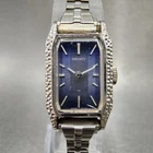 Seiko Tank Watch Women 16mm Blue Dial Silver Tone Octagon Manual 11-4300 Runs
