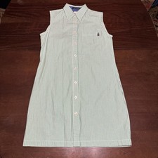 Y2K Vintage Tommy Hilfiger Women's  Seersucker Grn/Wht Stripe Shirt Dress Sz 8