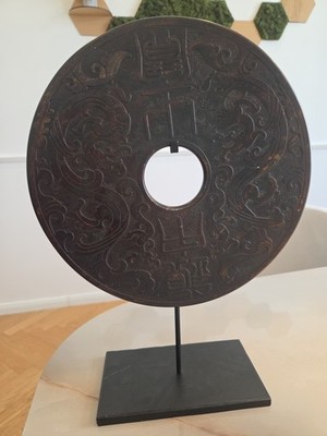 Große chinesische Glücksmünze Metall   Feng Shui Symbol   Deko Wandobjekt China