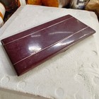 Vintage Burgundy Enamel Cigarette Case Silver Stripe Art Deco Maroon Tobacciana — photo 10