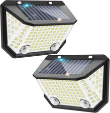 Kasonic Solar Lights Outdoor, 122 LEDs Motion Sensor 2 Pack, White + Black 