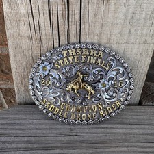 Solid Sterling Silver Cowboy Trophy Rodeo Style Belt Buckle Saddle Bronc Rider