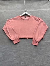 Rue21 Sweatshirt Women Medium Pink Ribbed Fleece Lined Cropped Drawcord Hem Warm