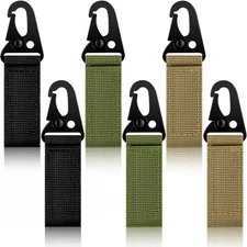 2 Pcs Tactical Gear Clip Nylon Webbing Key Ring Holder Belt Keychain Metal Hooks