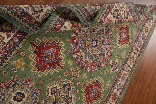 Green Geometric Super Kazak Handmade Area Rug Dining Room Carpet 7x10 - Picture 18 of 21
