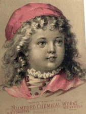 1880's Rumford Yeast Powder Chemical Works Victorian Little Girl Trade Card