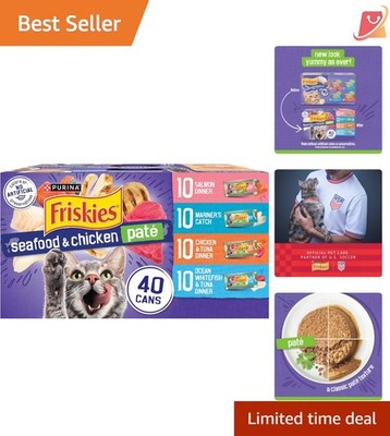 Wet Cat Food Variety Pack 40 Cans Seafood Chicken Pate High Protein All Life