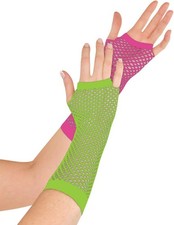 Neon Fishnet Long Gloves 80's Retro Fancy Dress Up Halloween Costume Accessory