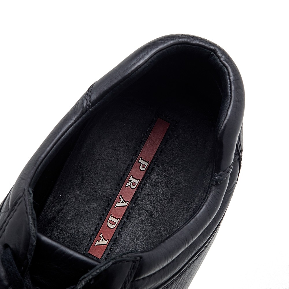 靴 PRADA SPORT Emblem Leather Shoes Black Prada Sport Black Leather Low Top Sneakers Size 43.5 | eBay