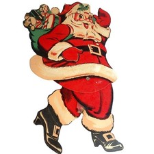 Vtg Whitman Cardboard Santa Claus Die Cut Christmas Decoration Jointed 11" READ
