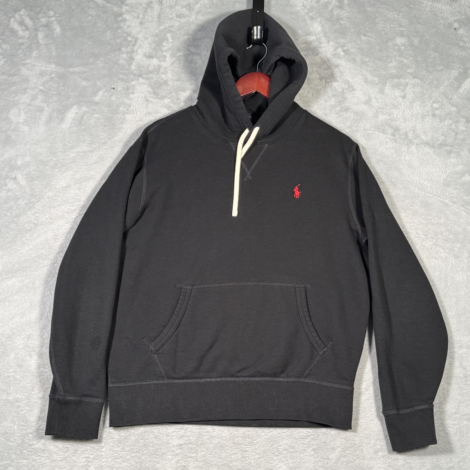 Polo Ralph Lauren Felpa con Cappuccio Uomo Grande Nero Rosso Pony Pullover Felpa Classica
