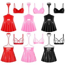 Women Outfits Intimate Crop Tops Pvc Lingerie Set Two Piece Set Clubwear Rave