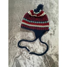 Turtle Fur Poppy Gall Wool Blend Fair Isle Earflap Beanie Hat Red Vermont USA