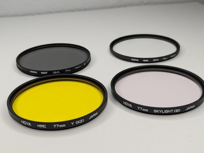 77mm Set of 4 Hoya Circular Polarizer, UV, Skylight, Yellow K2 (imperfect)