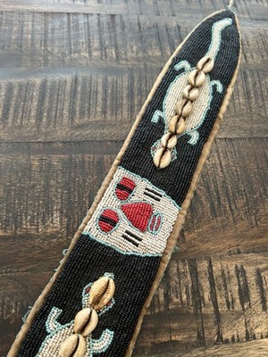 Vintage Yoruba Peoples Handmade Beaded Ceremonial Belt Face of Eshu Lizard Shell