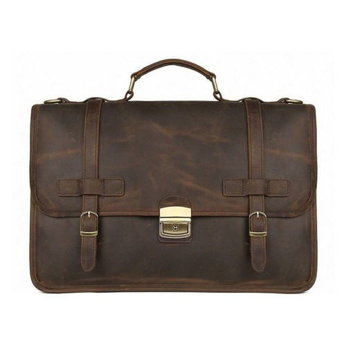 Handmade Full Grain Men's Leather Briefcase - Picture 5 of 6