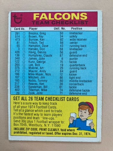 1974 Topps Football Team Checklist Pick from photos .10¢ shipping after 1st one! - Picture 130 of 211