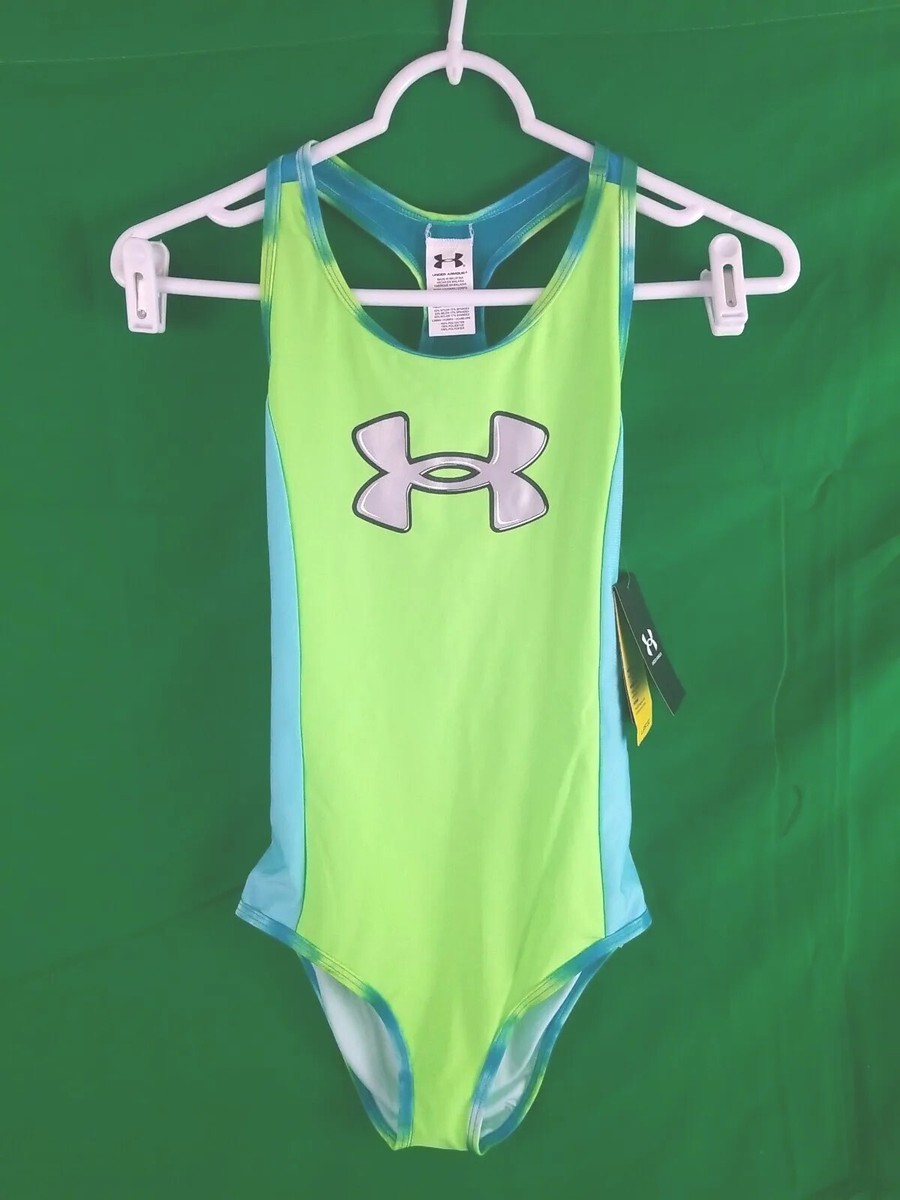 UNDER ARMOUR Girls Size 14 Swimsuit One Piece Green & Blue