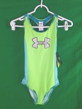UNDER ARMOUR Girls Size 14 Swimsuit One Piece Green  Blue Racerback New UPF 30