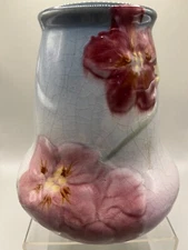 WELLER: Antique Etna Vase (1906) with Pink Flowers, Impressed Mark