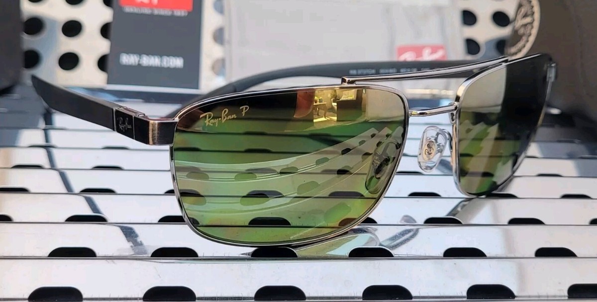 New Ray Ban RB3737CH CHROMANCE Sunglasses Gunmetal w/ Green-Gold