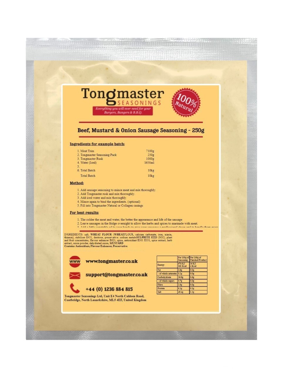 Beef, Mustard & Onion Sausage Seasoning - 250g (10kg Batch)