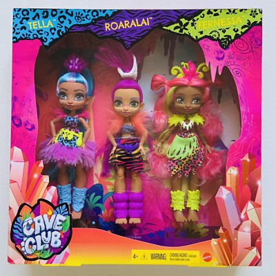 Cave Club Doll Tella Roaralai Fernessa Set 3 Pack Prehistoric Kids Fashion Boxed