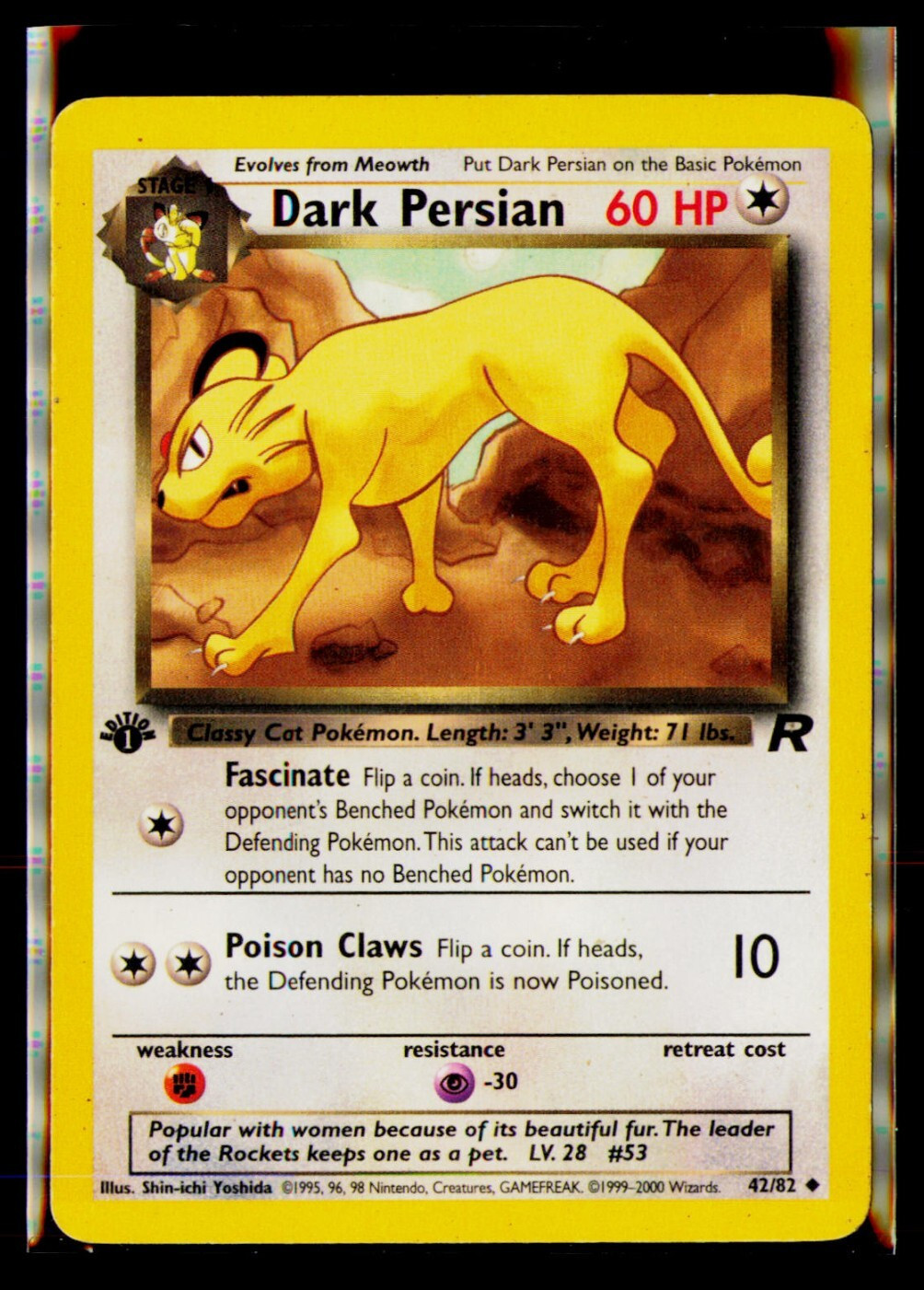 Dark Persian 42/82 1st Edition - Team Rocket - Pokemon Card - MP!