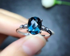 Teal Sapphire Ring Silver Ring-Engagement Ring Birthday Gift Ring For Her