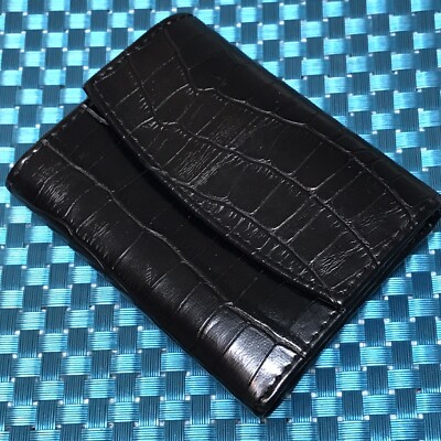 Black Faux Leather Moc Croc Mini Bifold Wallet Billfold ID Card Slots