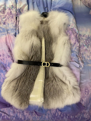 Christian Dior Silver Fox Fur Vest Jacket with CD belt