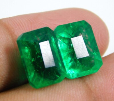 Natural Colombian Green Emerald 12.40 Ct Emerald Cut Certified Loose Gems (Pair)