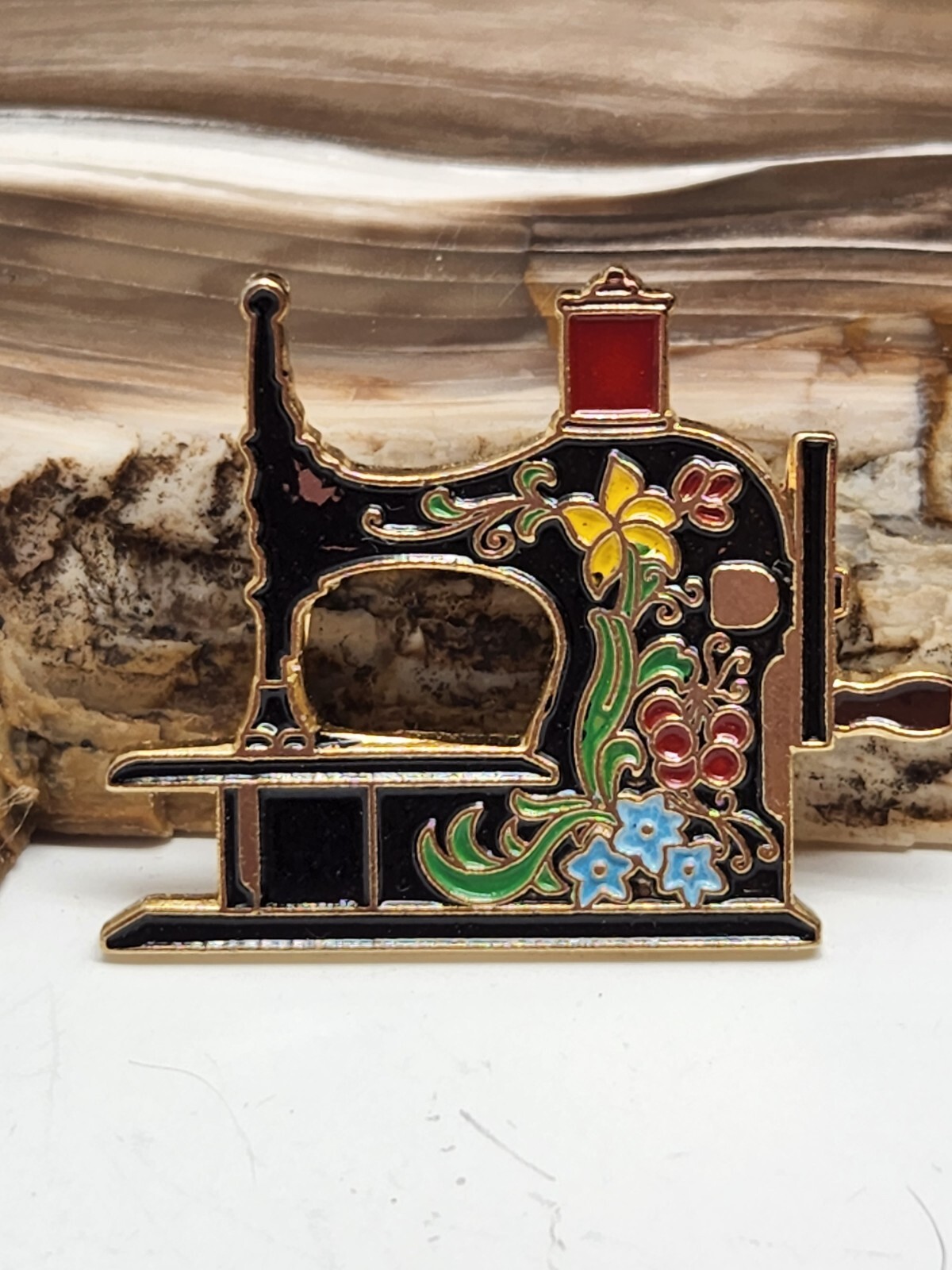 Brooch 1992 Clotilde Enamel Sewing Machine Lapel Pin … Gem