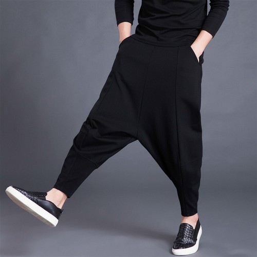 Donna Uomo Cavallo Basso Pantaloni Larghi Harem Stile Hippie Elastico Vita  | eBay