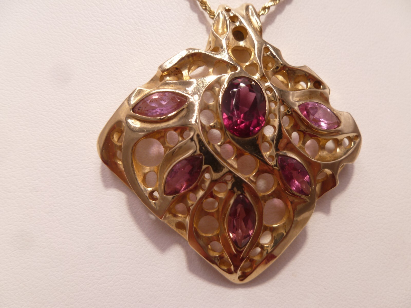 14K Yallow Solid Gold Garnet Ruby Charm Pendant M… - image 12