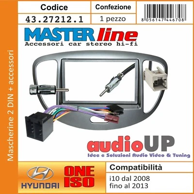 Masque Radio 2 DIN Hyundai I10 2008>2014 Conn. ISO + Conn. Antenne. Argent - Photo 1/4