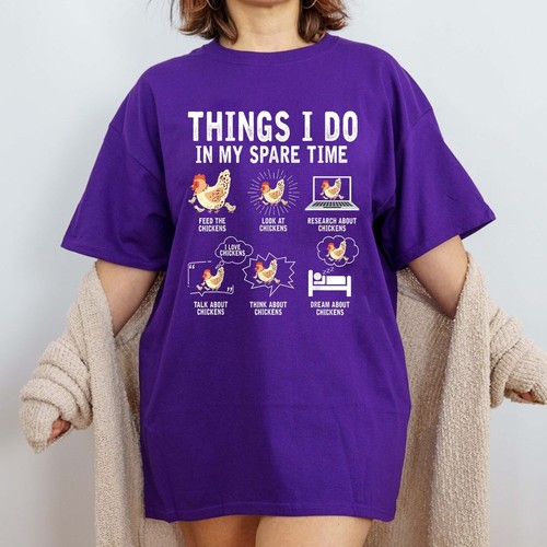 Things I Do In My Spare Time Funny Farmar Farm Chicken Lover T-Shirt - Picture 6 of 17