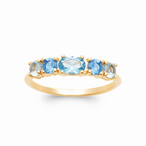Bague Alliance Cristal Bleu/blanc Plaqué Or 18 Carats - Taille 52 Pour Femme