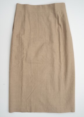 New Women's BRIONI Solid Khaki Linen Cotton Blend Modern Pencil Skirt 4 (EU 40)