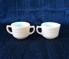 Hazel Atlas Pink Glass MODERNTONE Child's Play Cream  Sugar 2 PC Set 1940s-50s